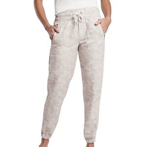 Athleta Women's Jogger Cabo Tide 100% Linen Gray Camo Drawstring Pants Size 2‎